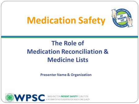 Medication Reconciliation & Presenter Name & Organization