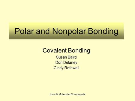 Polar and Nonpolar Bonding