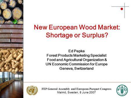 FEP General Assembly and European Parquet Congress Malmö, Sweden, 8 June 2007 Photo: NTC Photo: Stora Enso New European Wood Market: Shortage or Surplus?