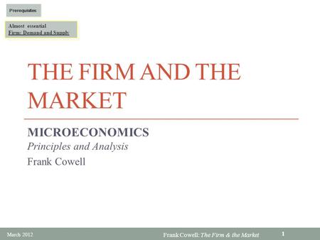 MICROECONOMICS Principles and Analysis Frank Cowell