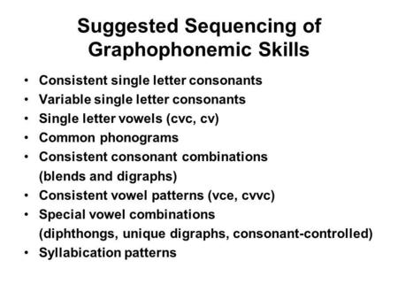 Suggested Sequencing of Graphophonemic Skills