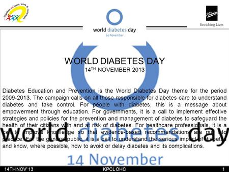 WORLD DIABETES DAY 14TH NOVEMBER 2013