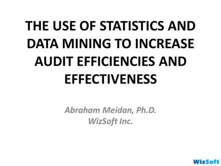 THE USE OF STATISTICS AND DATA MINING TO INCREASE AUDIT EFFICIENCIES AND EFFECTIVENESS Abraham Meidan, Ph.D. WizSoft Inc.