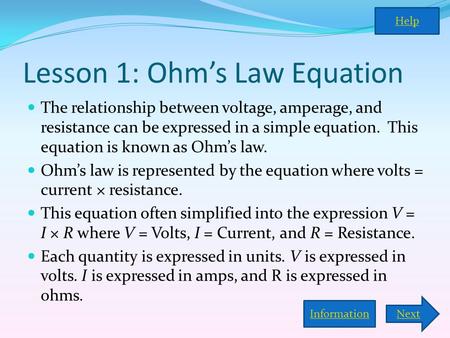 Lesson 1: Ohm’s Law Equation