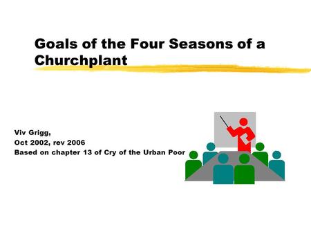 Goals of the Four Seasons of a Churchplant Viv Grigg, Oct 2002, rev 2006 Based on chapter 13 of Cry of the Urban Poor.