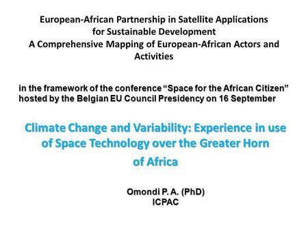 European-African Partnership in Satellite Applications for Sustainable Development A Comprehensive Mapping of European-African Actors and Activities Climate.