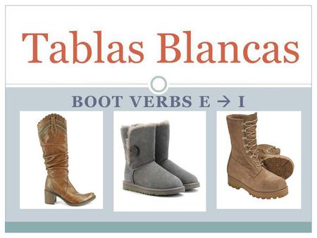 BOOT VERBS E I Tablas Blancas. Yo/pedir Vos/repetir.