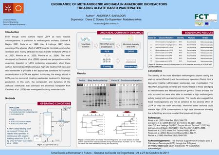 Period I - Step feeding start-up Sample I II III V IV VI VII VIII Period II - Continuous Operation Sample III VI VII University of Minho School of Engineering.