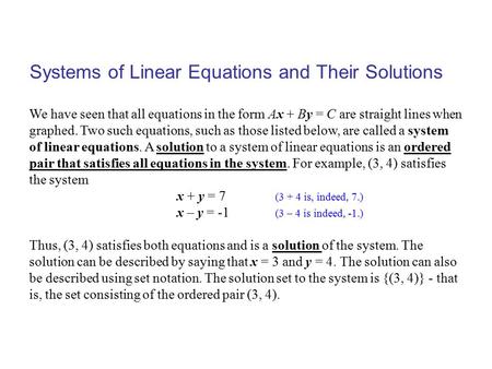 Systems of Linear Equations and Their Solutions