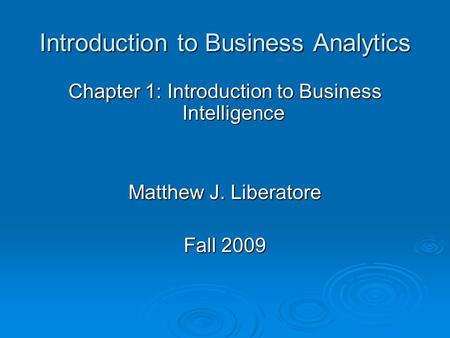 Introduction to Business Analytics