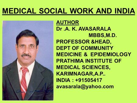 MEDICAL SOCIAL WORK AND INDIA