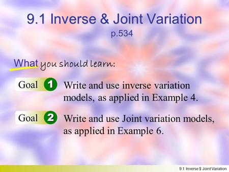 9.1 Inverse & Joint Variation