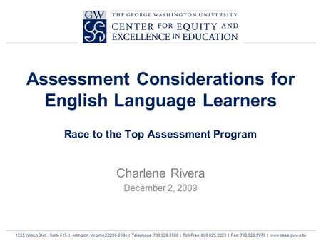 1555 Wilson Blvd., Suite 515 | Arlington, Virginia 22209-2004 | Telephone: 703.528.3588 | Toll-Free: 800.925.3223 | Fax: 703.528.5973 | www.ceee.gwu.edu.