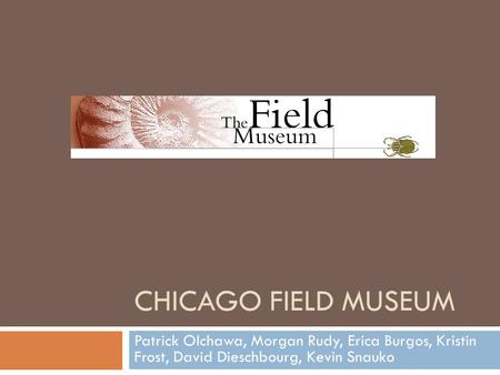 Chicago Field Museum Patrick Olchawa, Morgan Rudy, Erica Burgos, Kristin Frost, David Dieschbourg, Kevin Snauko.