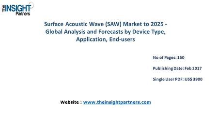 Surface Acoustic Wave (SAW) Market to Global Analysis and Forecasts by Device Type, Application, End-users No of Pages: 150 Publishing Date: Feb.