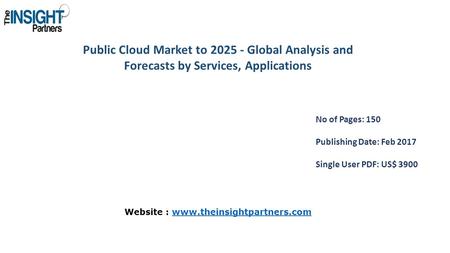 Public Cloud Market to Global Analysis and Forecasts by Services, Applications No of Pages: 150 Publishing Date: Feb 2017 Single User PDF: US$ 3900.