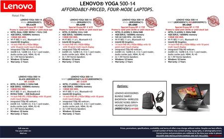 LENOVO® YOGA AFFORDABLY-PRICED, FOUR-MODE LAPTOPS. Retail File