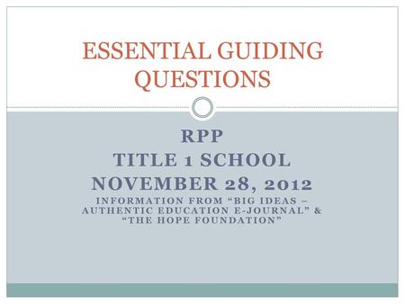 ESSENTIAL GUIDING QUESTIONS