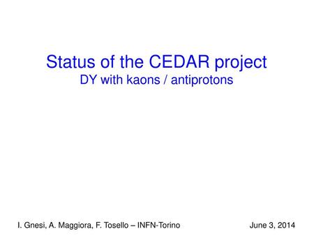 Status of the CEDAR project DY with kaons / antiprotons I. Gnesi, A