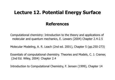 Lecture 12. Potential Energy Surface