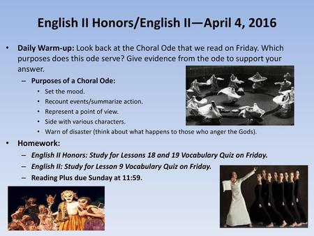 English II Honors/English II—April 4, 2016