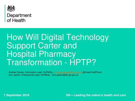 7 September 2016 DH – Leading the nation’s health and care