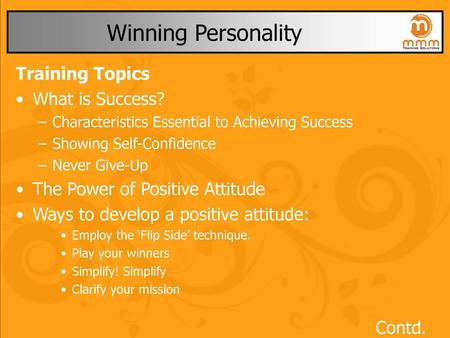 Winning Personality Training Topics What is Success?