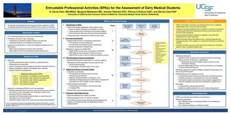 Entrustable Professional Activities (EPAs) for the Assessment of Early Medical Students H. Carrie Chen MD MSEd1, Margaret McNamara MD1, Arianne Teherani.