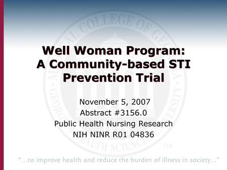 Well Woman Program: A Community-based STI Prevention Trial