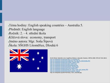 Téma hodiny: English speaking countries – Australia 5.