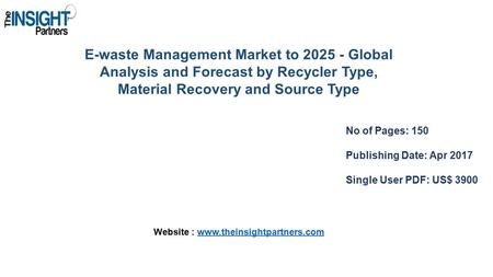 E-waste Management Market to Global Analysis and Forecast by Recycler Type, Material Recovery and Source Type No of Pages: 150 Publishing Date: