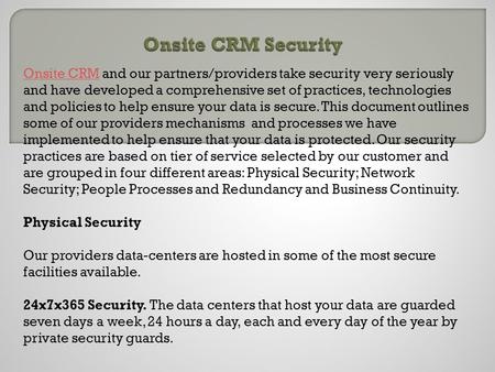 Onsite CRM Security

