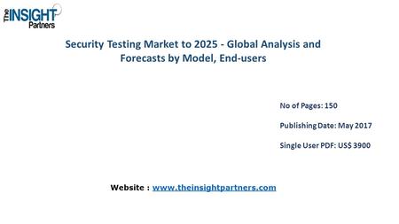 Security Testing Market to Global Analysis and Forecasts by Model, End-users No of Pages: 150 Publishing Date: May 2017 Single User PDF: US$ 3900.