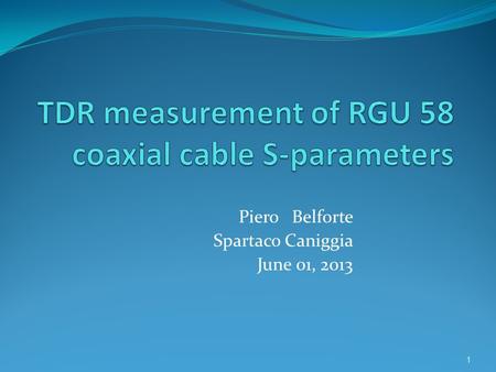 TDR MEASUREMENT OF RGU58 COAXIAL CABLE S-PARAMETERS Piero Belforte Spartaco Caniggia, June 01 2013