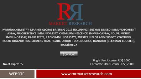 IMMUNOCHEMISTRY MARKET GLOBAL BRIEFING 2017 INCLUDING: ENZYME-LINKED IMMUNOSORBENT ASSAY, FLUORESCENCE IMMUNOASSAY, CHEMILUMINESCENCE IMMUNOASSAY, COLORIMETRIC.