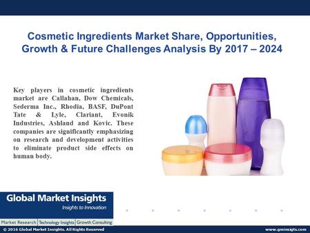 © 2016 Global Market Insights. All Rights Reserved  Cosmetic Ingredients Market Share, Opportunities, Growth & Future Challenges Analysis.