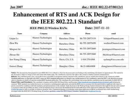 Enhancement of RTS and ACK Design for the IEEE Standard