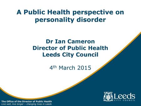 A Public Health perspective on personality disorder