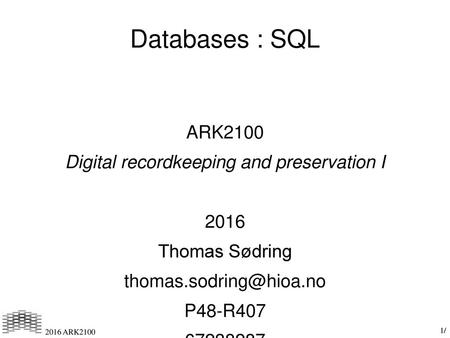 Digital recordkeeping and preservation I