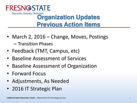 Organization Updates Previous Action Items