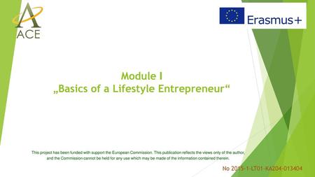 Module I „Basics of a Lifestyle Entrepreneur“