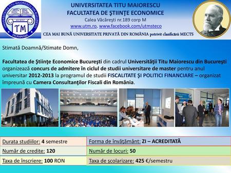 UNIVERSITATEA TITU MAIORESCU FACULTATEA DE ŞTIINŢE ECONOMICE