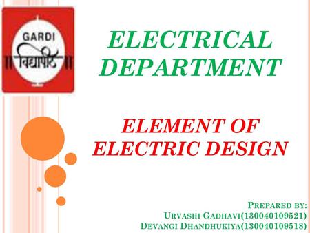 ELECTRICAL DEPARTMENT ELEMENT OF ELECTRIC DESIGN