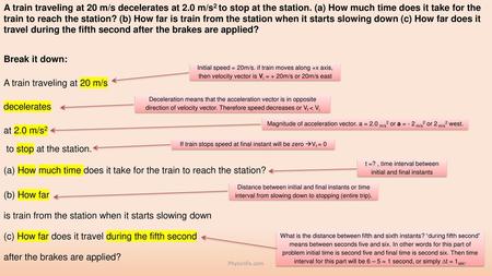 A train traveling at 20 m/s