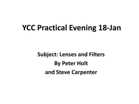 YCC Practical Evening 18-Jan