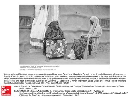 Kowsar Mohamed Warsame uses a smartphone to survey Hawa Musa Farah, from Mogadishu, Somalia, at her home in Dagahaley refugee camp in Dadaab, Kenya, in.