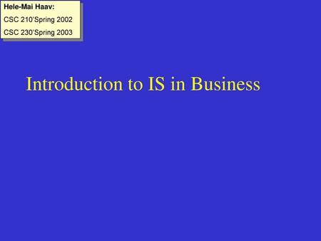 Introduction to IS in Business