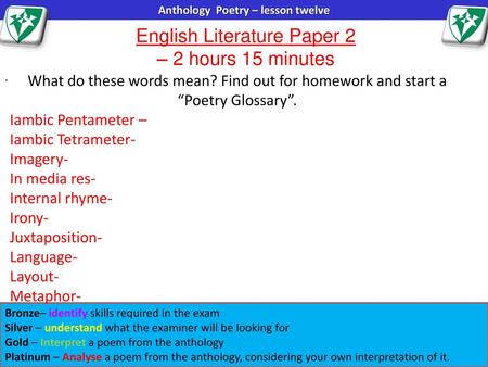 English Literature Paper 2 – 2 hours 15 minutes