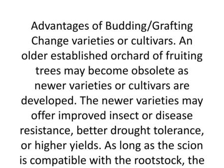 Plant cloning Advantages Cloning can leaf to selected crops, with perfect size and nutritious value; maximum output in every harvest; DNA combination.