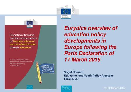 Eurydice overview of education policy developments in Europe following the Paris Declaration of 17 March 2015 Sogol Noorani Education and Youth Policy.